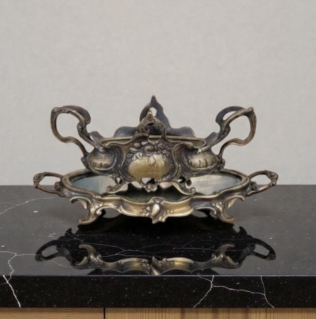 Antique Large Bronze Jardinière & Plateau Set