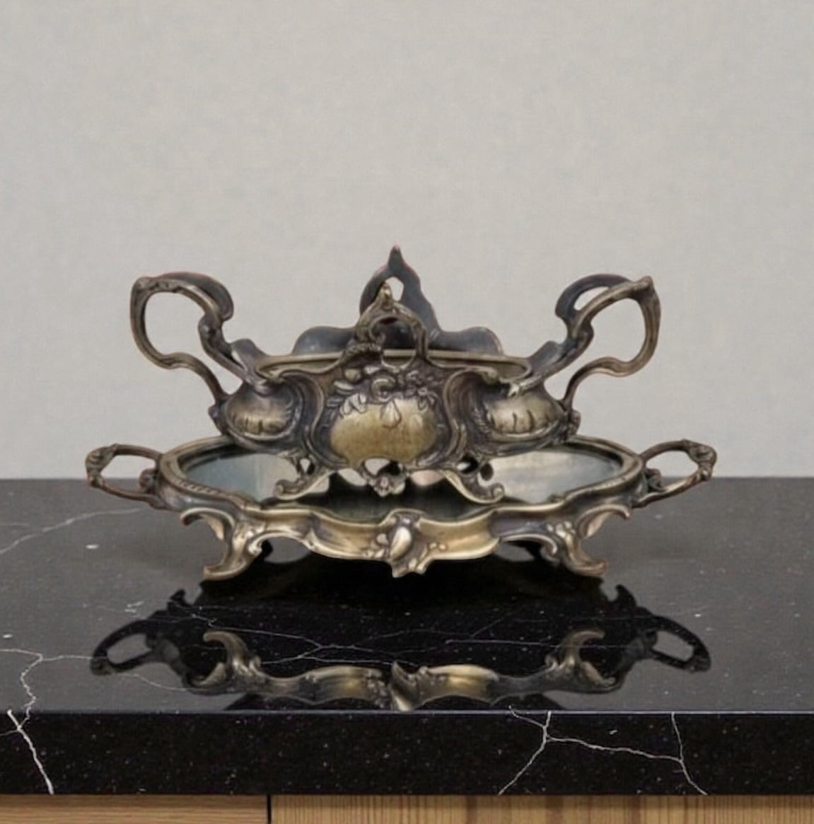 Antique Large Bronze Jardinière & Plateau Set