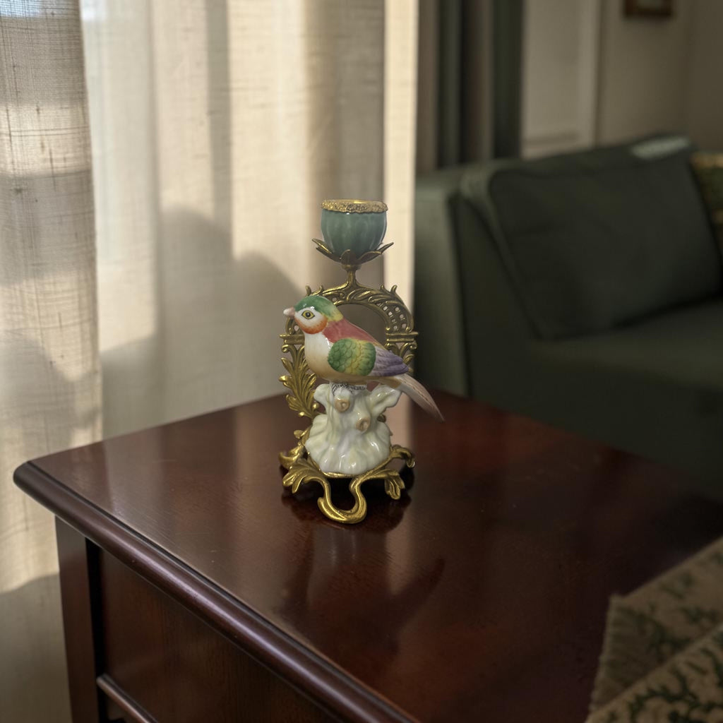 Sèvres Château Ornate Candlestick with Hand-Painted Porcelain Birds