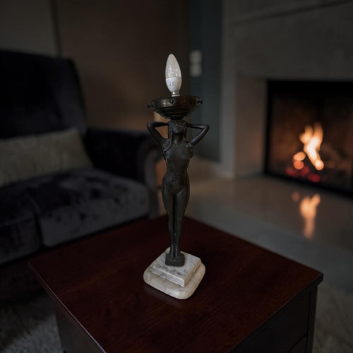 Antique 19th Century French Cherub Lamp – Semi-Bronze, Hand-Carved