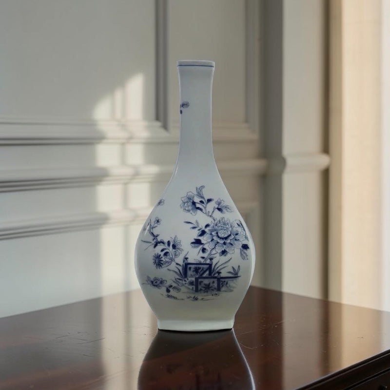Portuguese Bleu Blanc Porcelain Vase with Floral Design