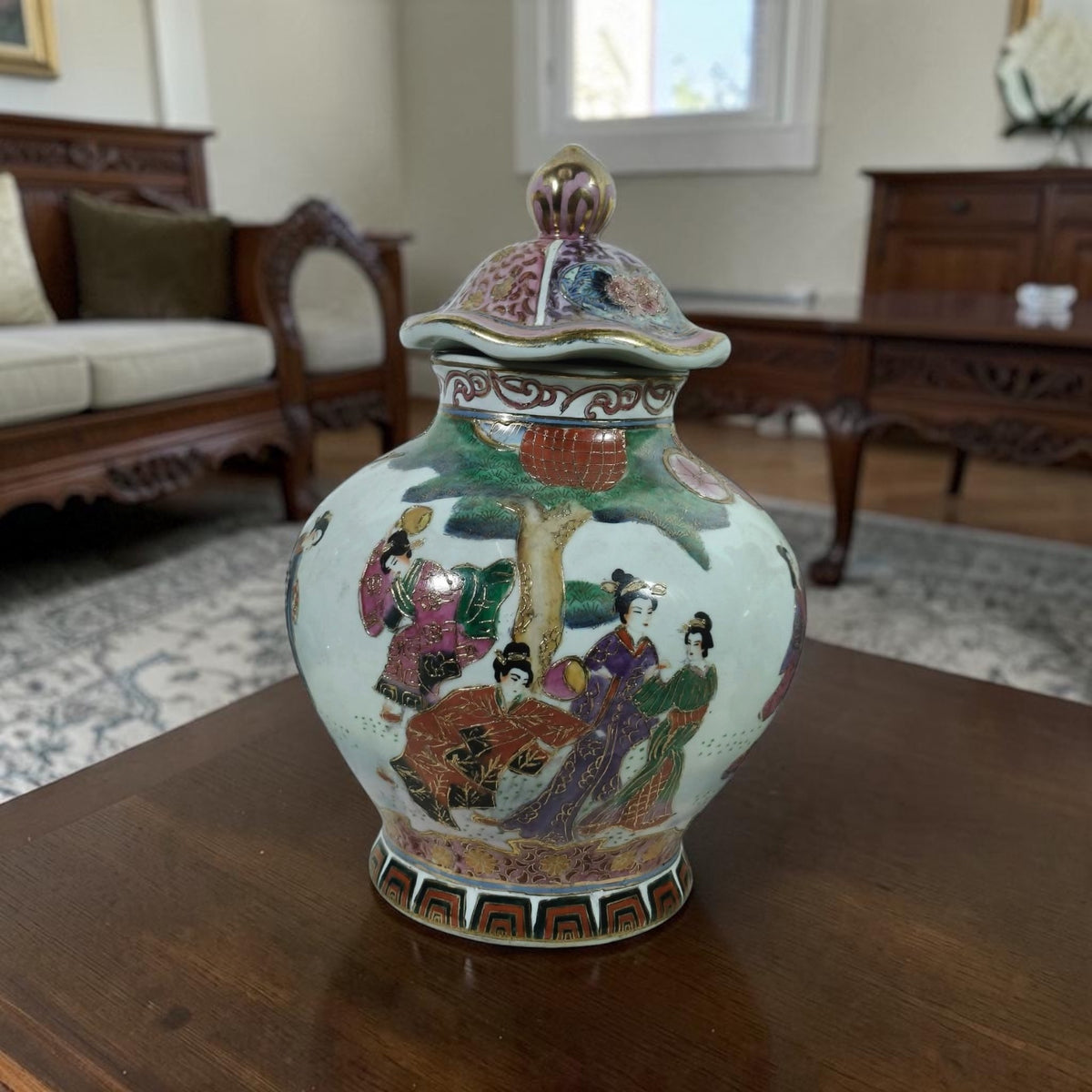 Chinoiserie Satsuma Potiche with Hand-Painted Bride Motif
