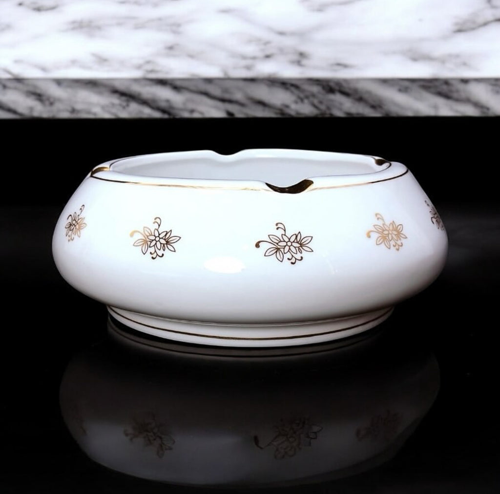Japanese Porcelain Ashtray with Floral Design