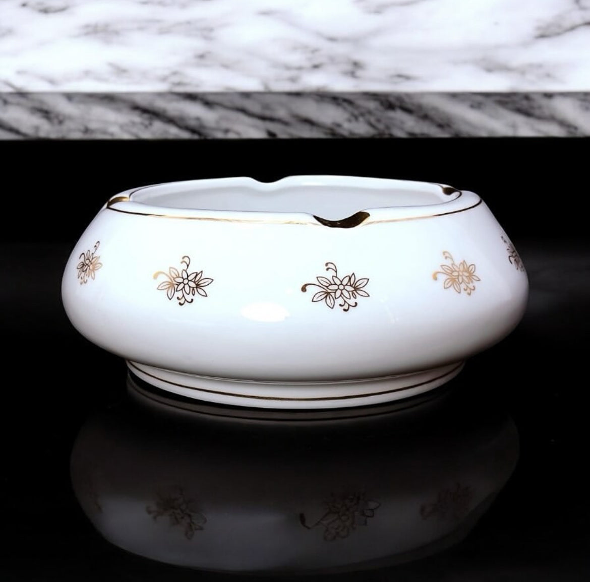 Japanese Porcelain Ashtray with Floral Design