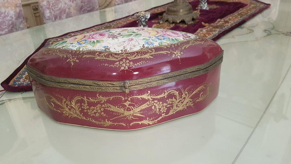Italian Style Porcelain Bonbonnière with Bronze