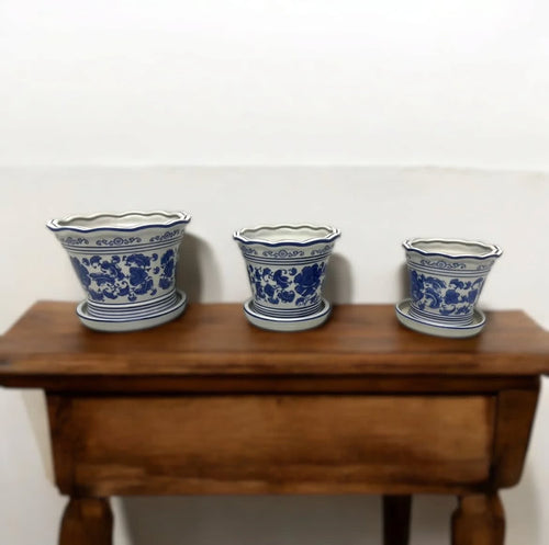 Bleu Blanc Floral Cachepot