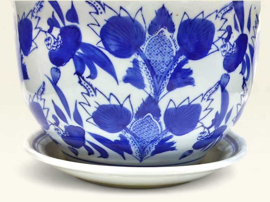 Bleu Blanc Porcelain Cachepots with Matching Saucers