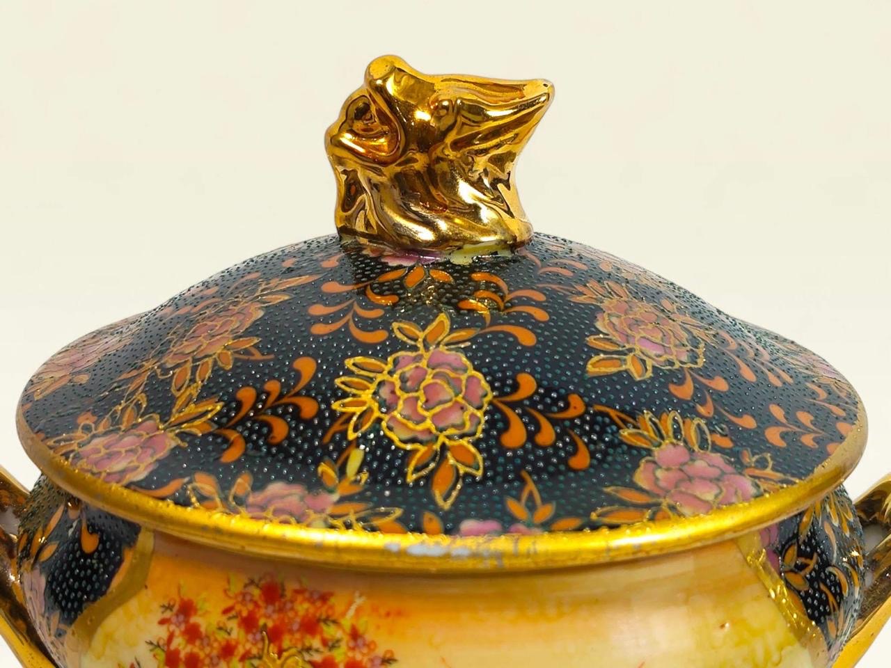 Satsuma Chinoiserie Bonbonnière with Hand-Painted Miniature Artwork & Gold Accents