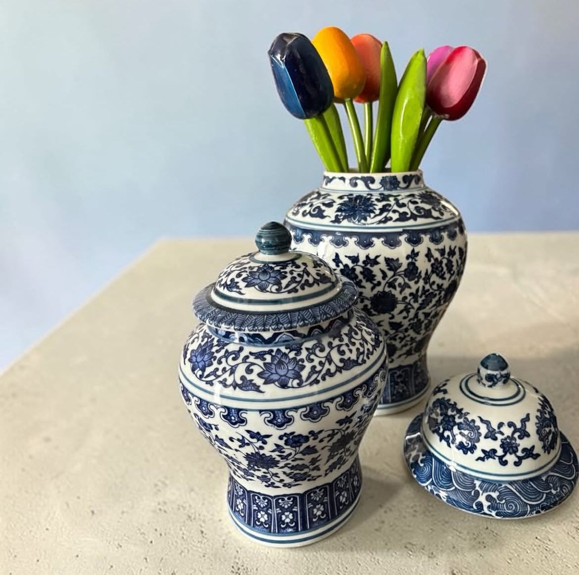 Bleu Blanc Hand-Painted Potiche