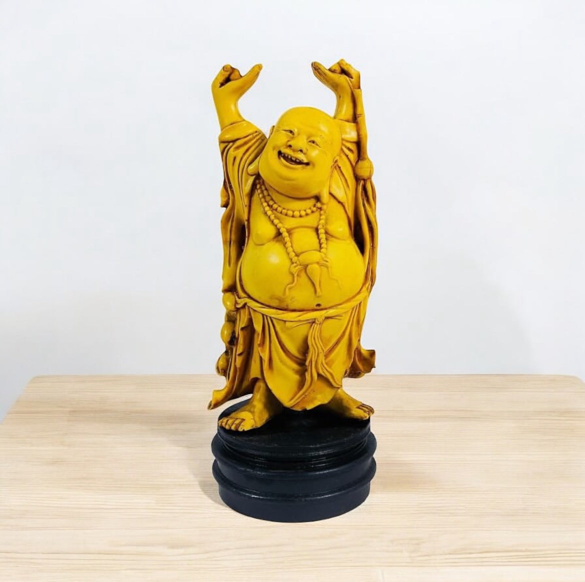 Resin Buddha Statue on Wooden Base