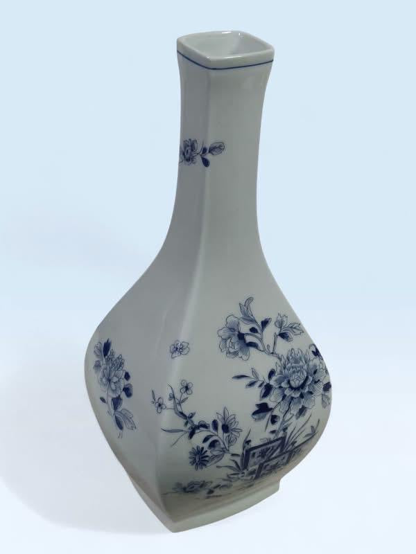 Portuguese Bleu Blanc Porcelain Vase with Floral Design