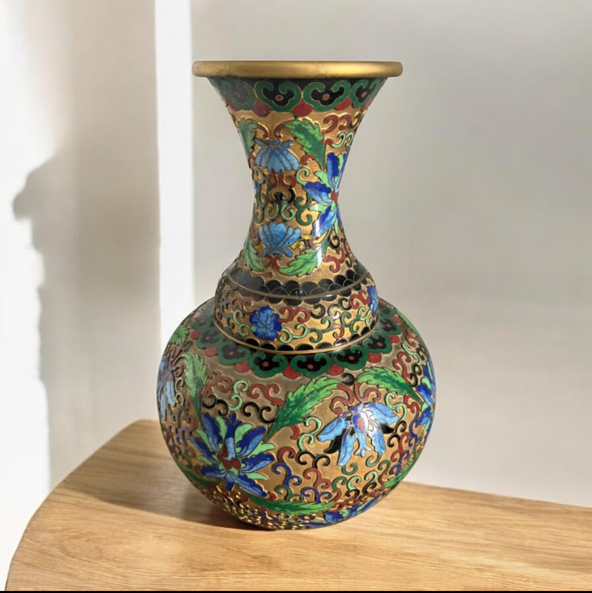 Cloisonné Vase – Raised Design with Blue & Green Accents