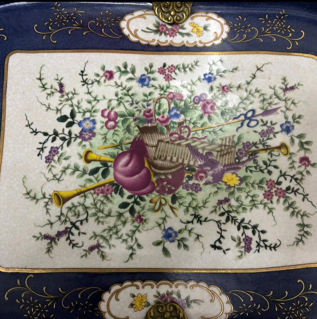 Sevres Chateau Serving Tray with Musical Instruments & Bird Motif