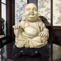 Large Chinoiserie Buddha Statue – Cream Tone – Wooden Base