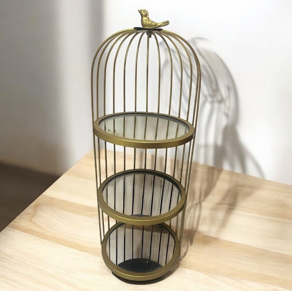 Metal Birdcage Shelf with Mirror Base
