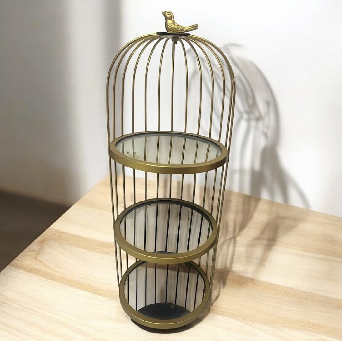 Metal Birdcage Shelf with Mirror Base