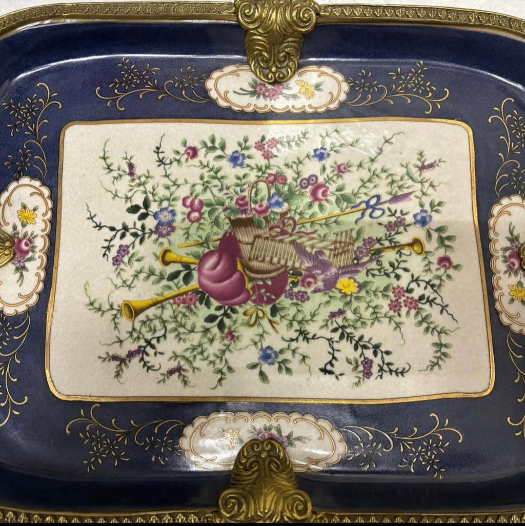 Sevres Chateau Serving Tray with Musical Instruments & Bird Motif
