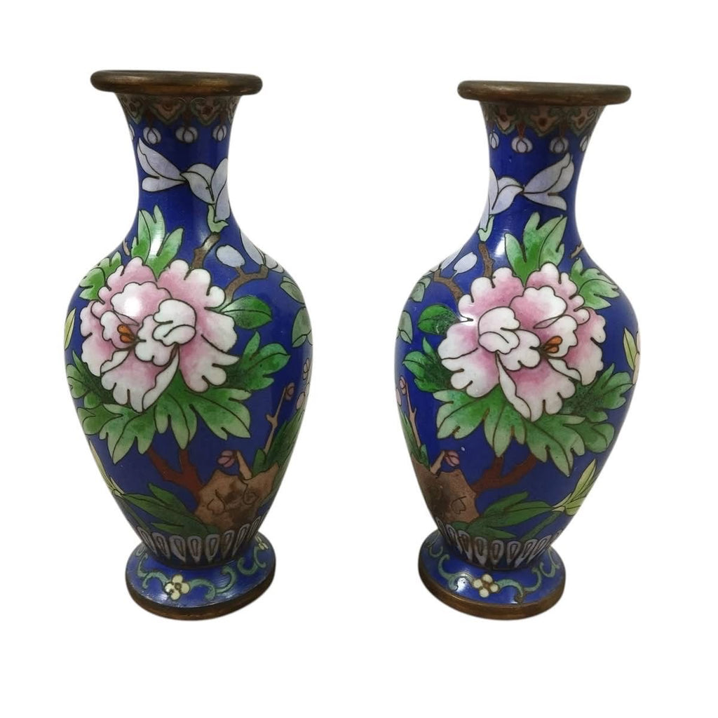 Vintage Cloisonné Vase Pair – Smooth Finish – China