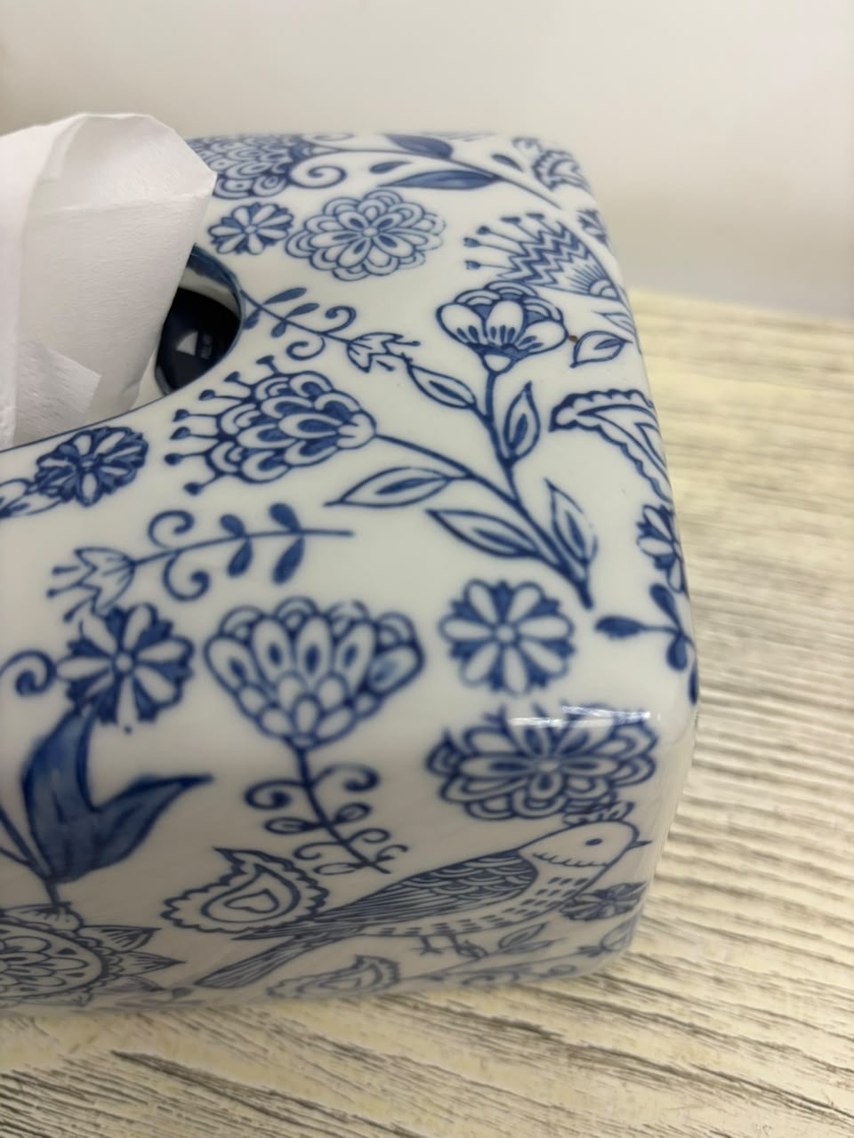 Bleu Blanc Hand-Painted Tissue Box