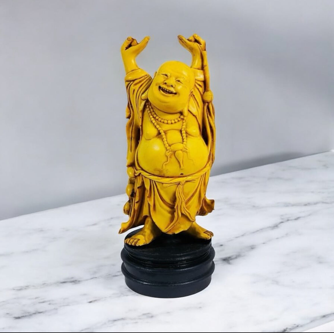 Resin Buddha Statue on Wooden Base