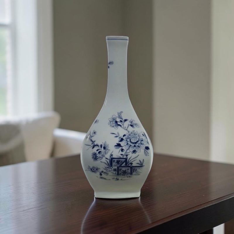 Portuguese Bleu Blanc Porcelain Vase with Floral Design