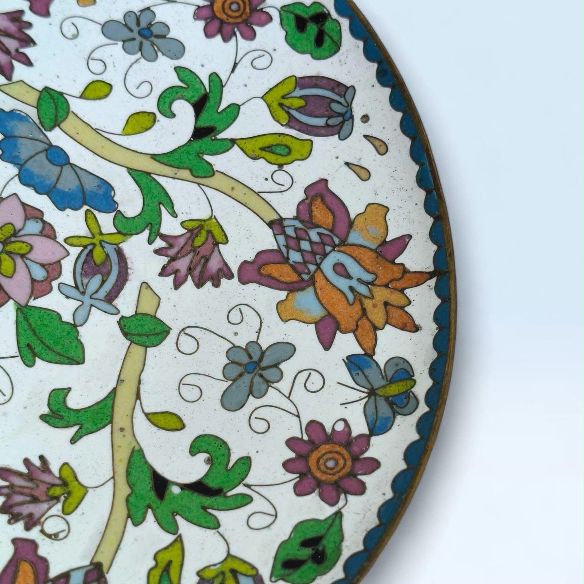 Cloisonné Plate with Raised Floral Detailing