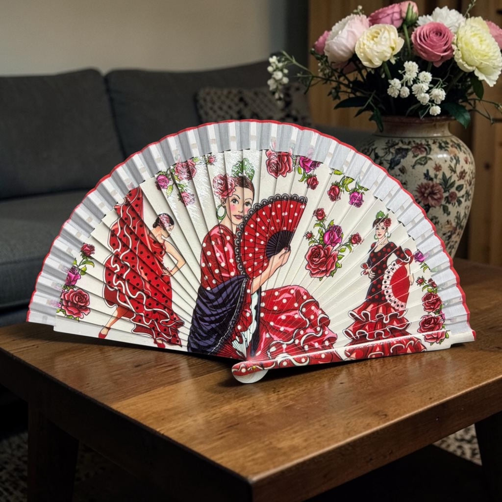 Spanish Themed Hand Fan – Flamenco Dancers Design – Decorative & Elegant