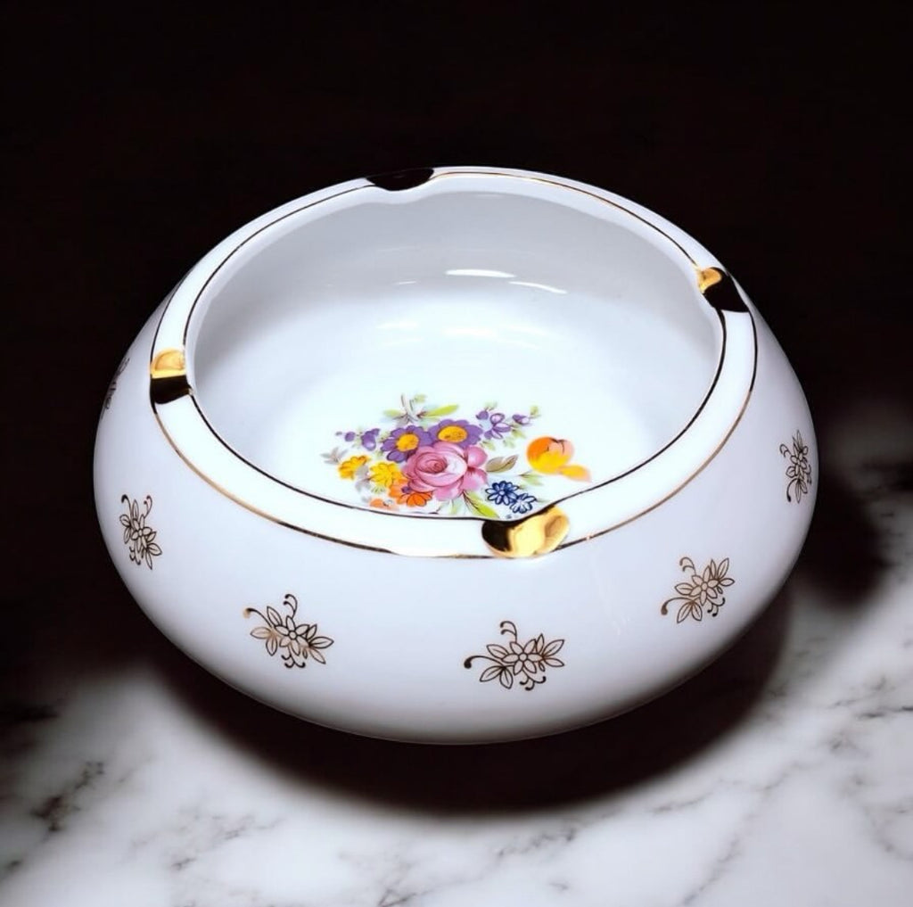 Japanese Porcelain Ashtray with Floral Design
