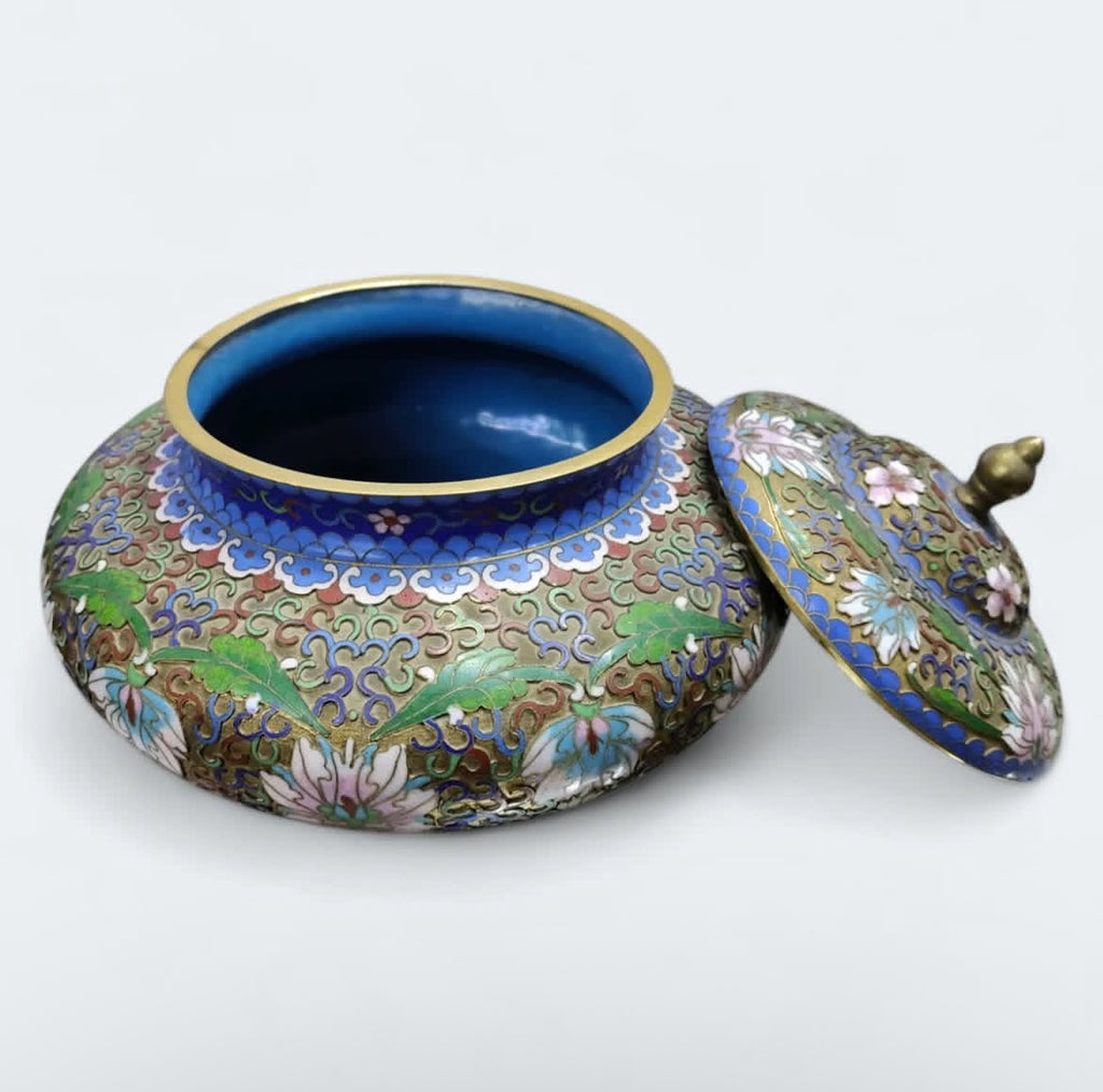 Cloisonné Potiche: Enamel Floral Scroll Lotus Ginger