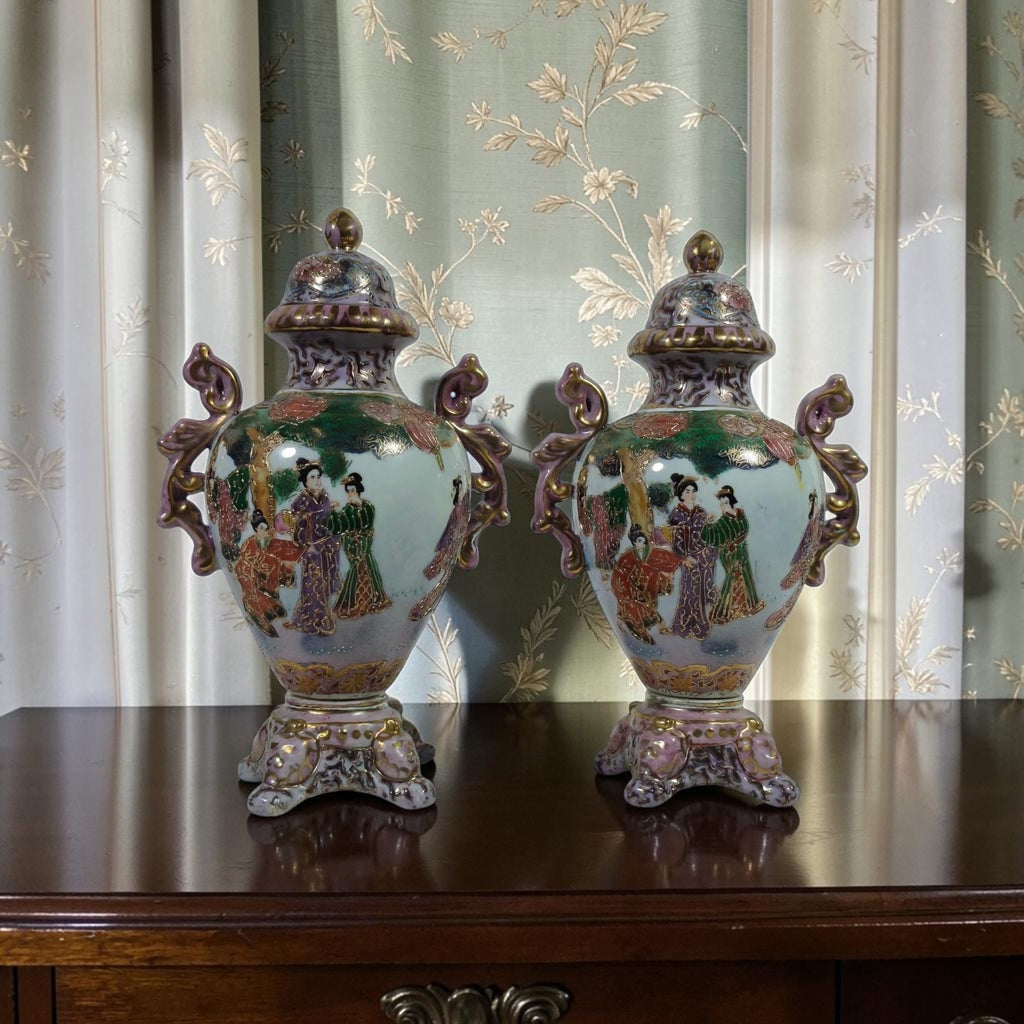 Pair of Chinoiserie Potiches with Bride Motif