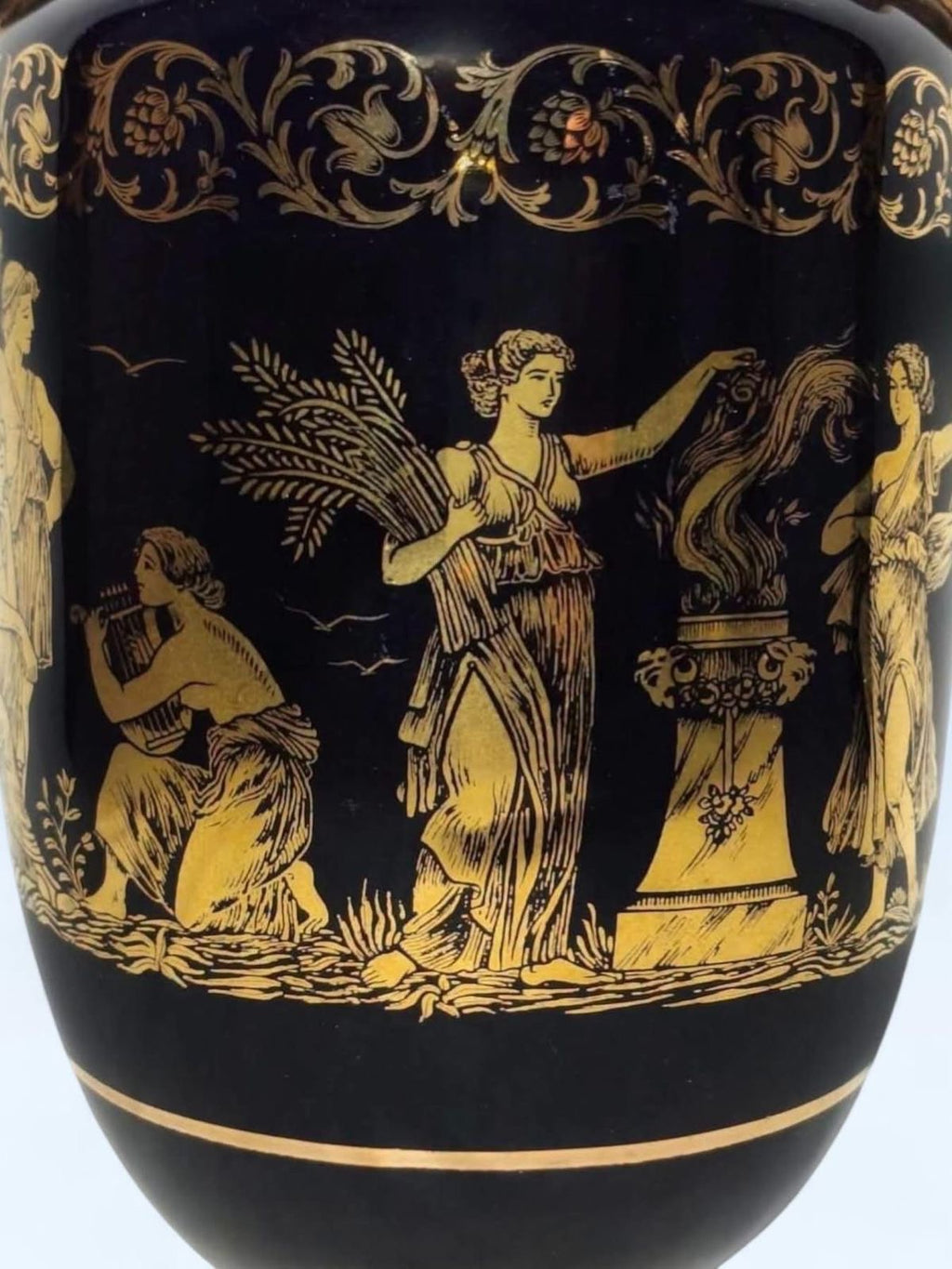 Greek Vase with Gold Detailing & Distinctive Miniature Artwork