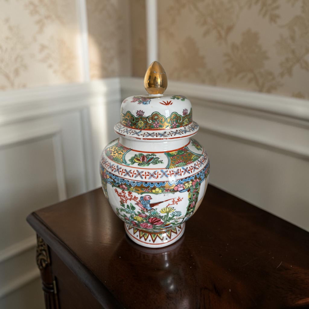 Large Vintage Chinoiserie Cachepot with Red Mark, Figures & Birds