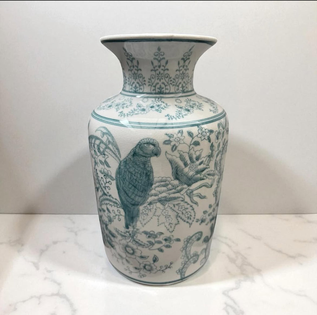 Hand-Painted Cylinder Vase with Birds