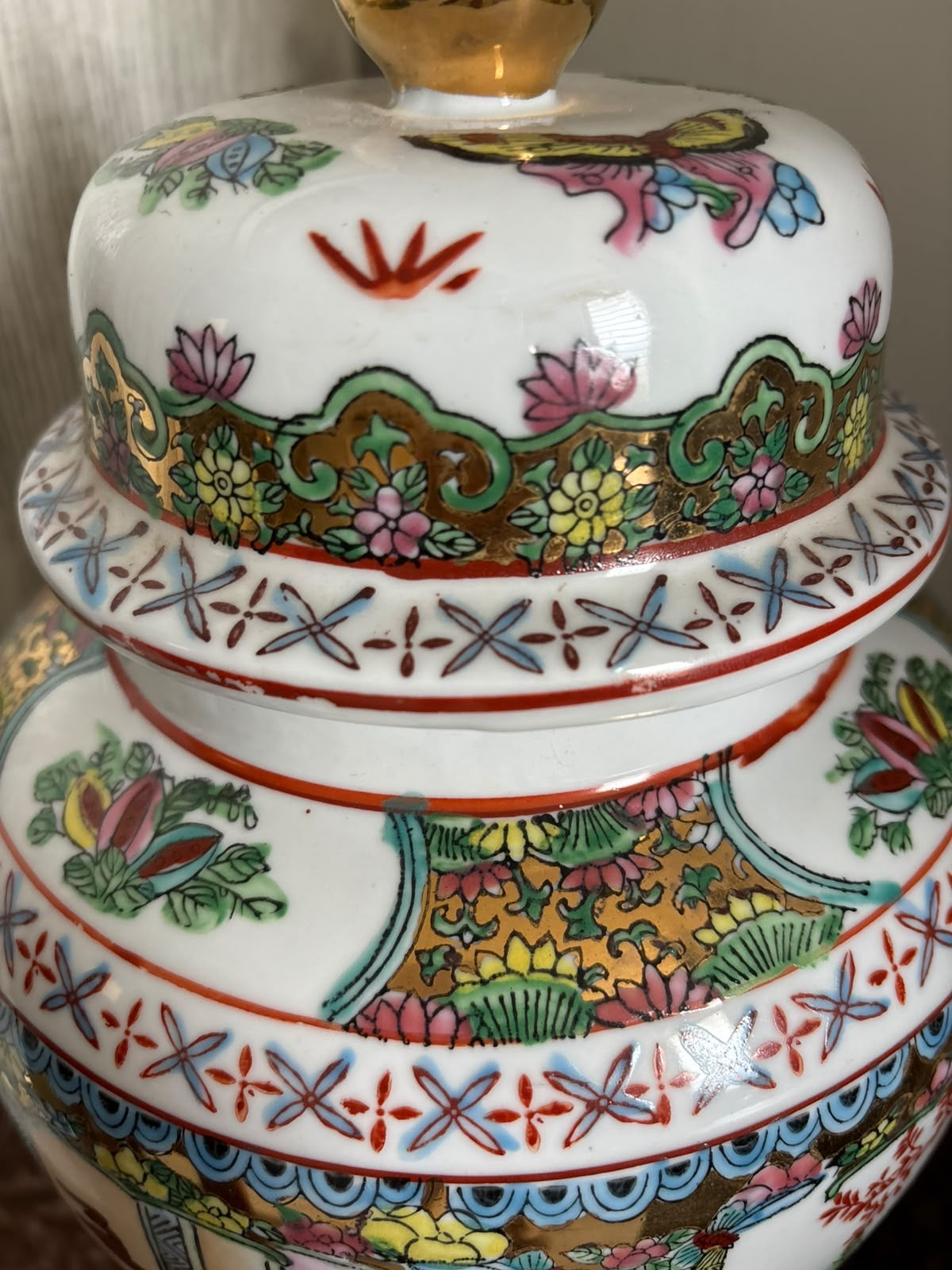 Large Vintage Chinoiserie Cachepot with Red Mark, Figures & Birds