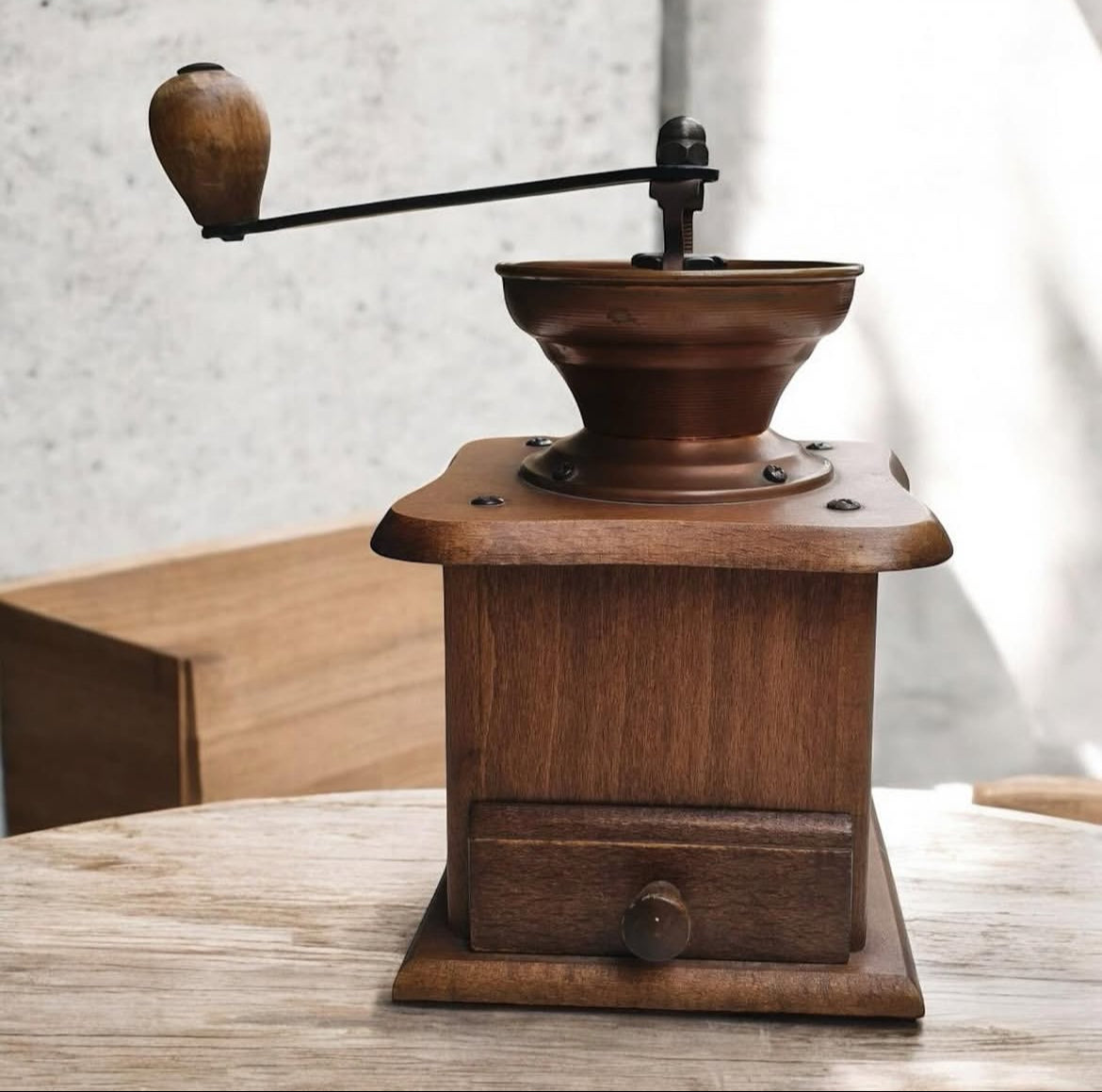 Dutch Wooden Grinder with Brass