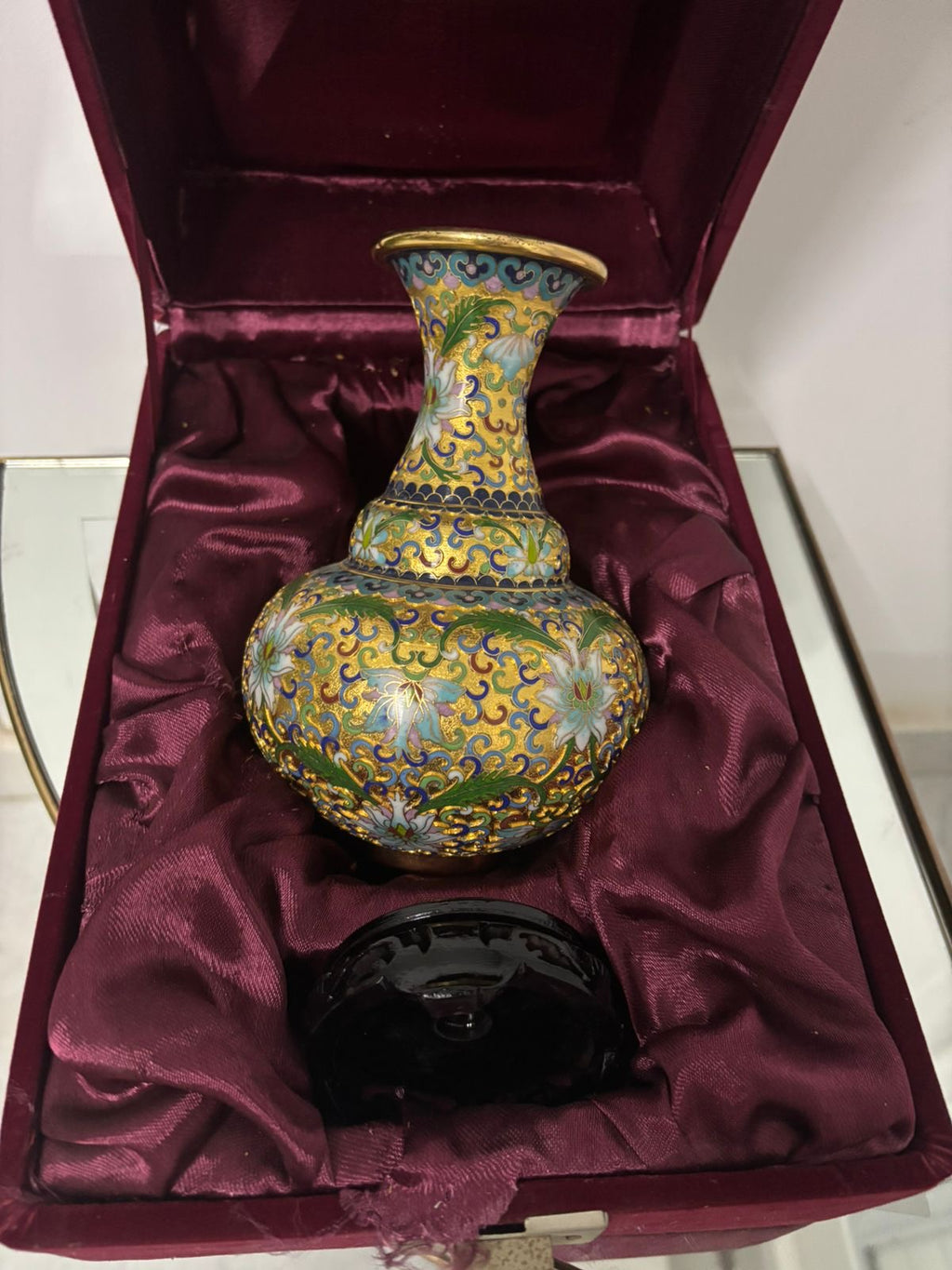 Cloisonné Vase with Raised Detailing – Original Velvet Box