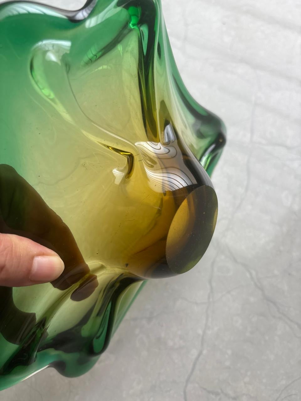Italian Murano Centerpiece in Green & Amber