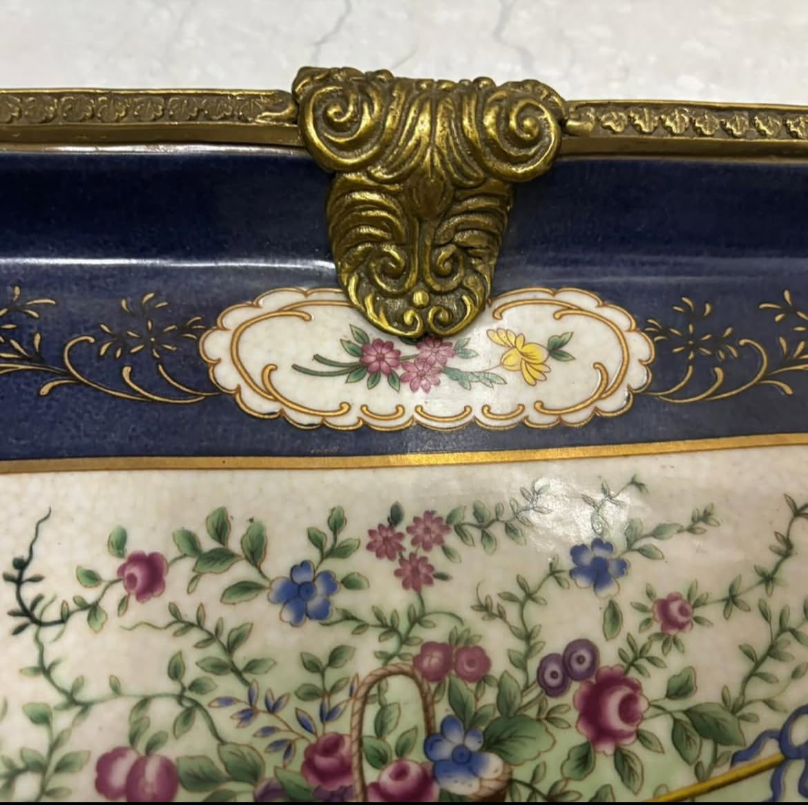 Sevres Chateau Serving Tray with Musical Instruments & Bird Motif