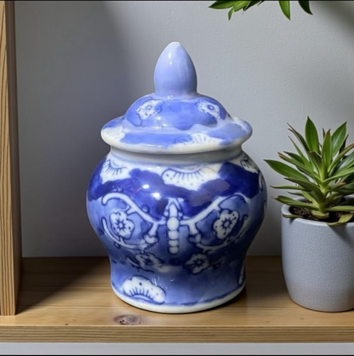 Set of 2 Lidded Cruets – Bleu Blanc Chinese Porcelain – Hand-Painted – Vintage