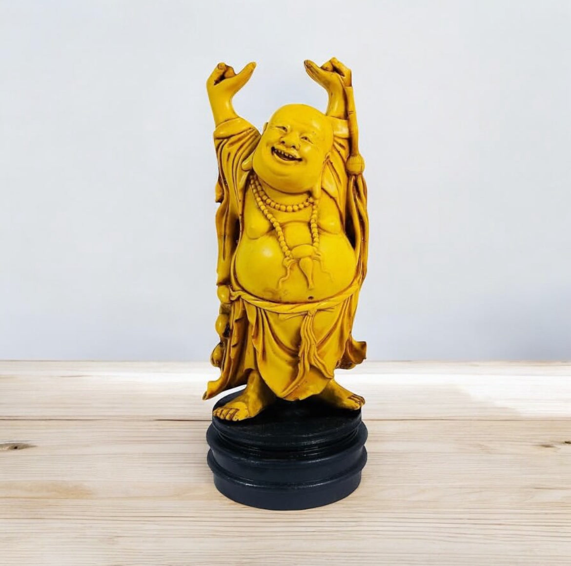 Resin Buddha Statue on Wooden Base