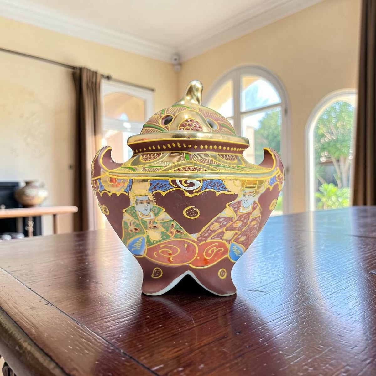 Stamped Chinoiserie Lidded Jar – Gold Detailing & Miniature Artwork