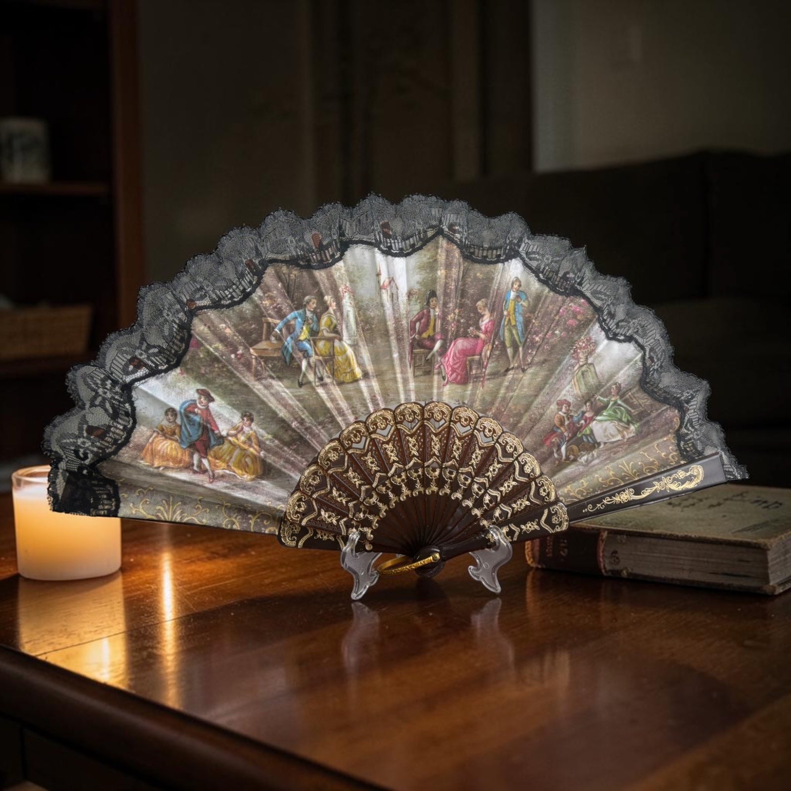 Dentelle Hand Fan with Artwork – Handcrafted