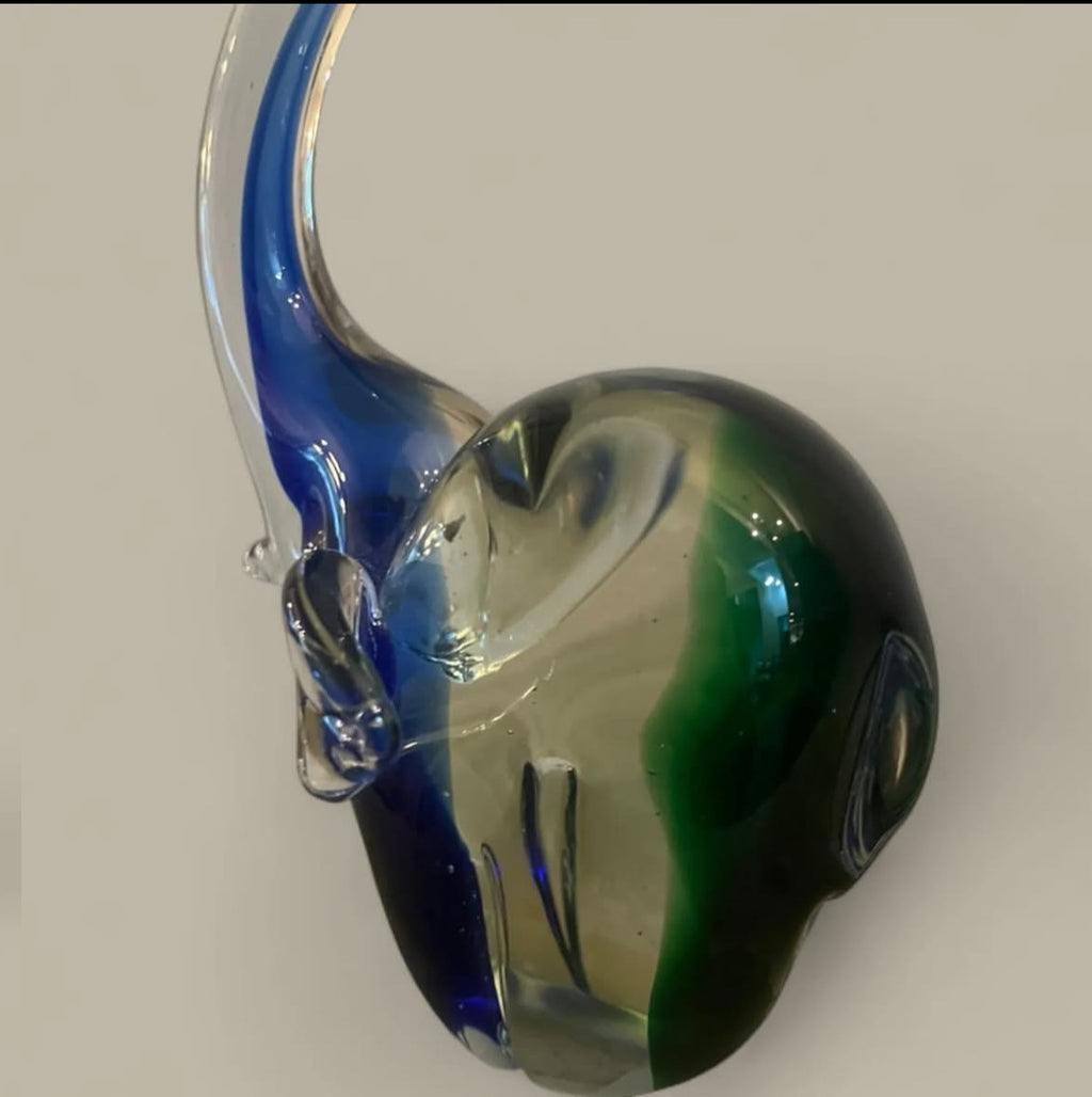 Murano Elephant: Emerald Green & Sapphire Blue