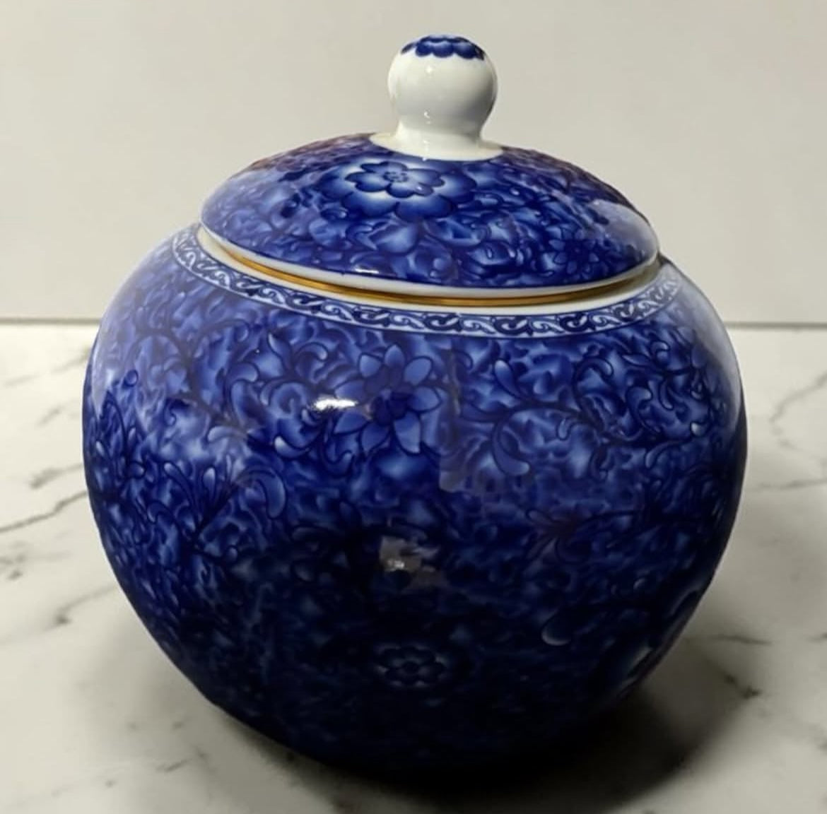 Bleu Blanc Potiche with Brass Twist-Lock Lid