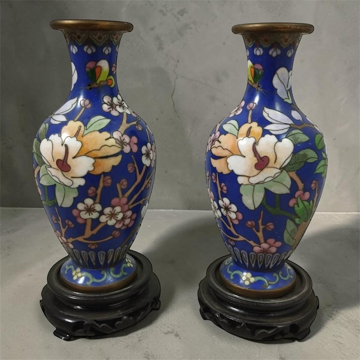 Vintage Cloisonné Vase Pair – Smooth Finish – China