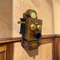 Vintage European Handcrafted Oak Radio & Clock with Bronze Inlay