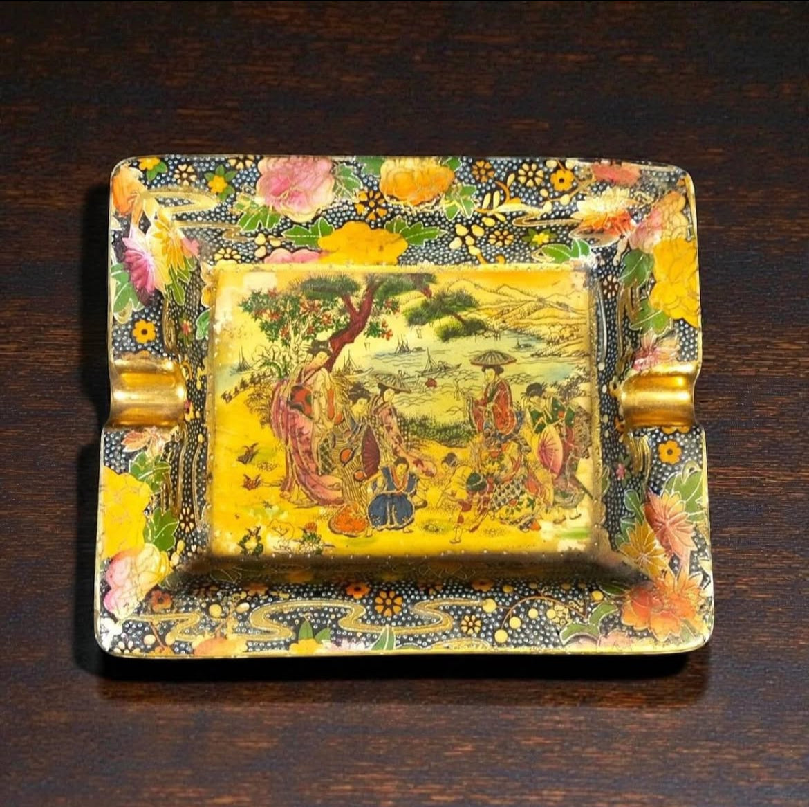 Chinoiserie Porcelain Ashtrays – Raised Bride Motifs – Satsuma Marked
