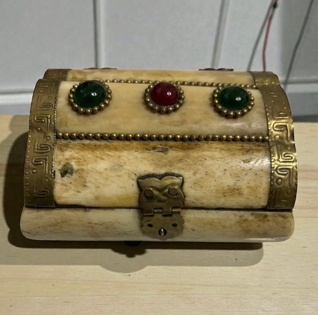 Camel Bone Trinket Box with Brass & Inlays