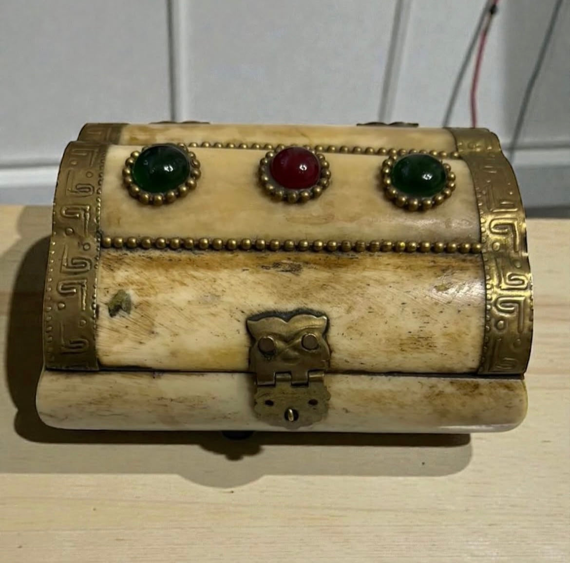 Camel Bone Trinket Box with Brass & Inlays