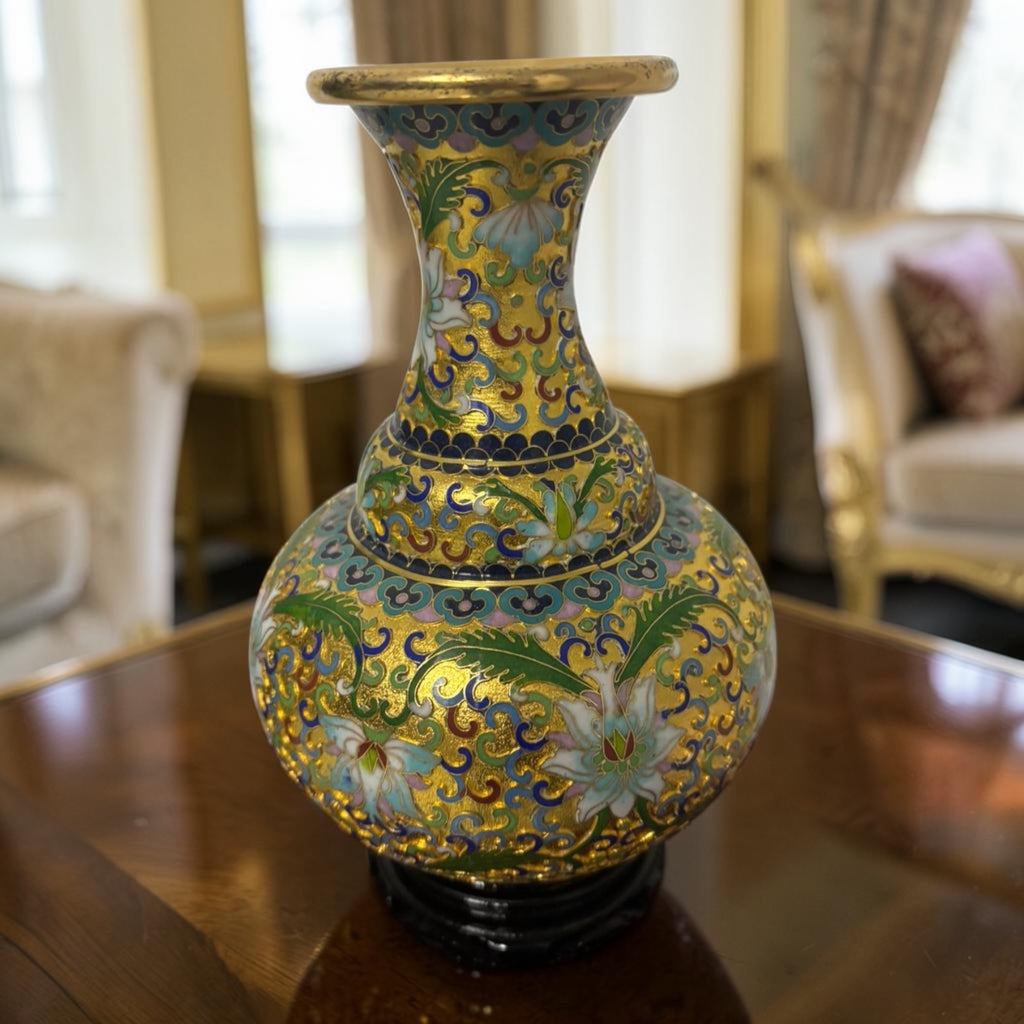 Cloisonné Vase with Raised Detailing – Original Velvet Box